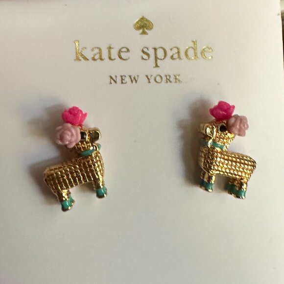 Kate Spade 14kt Gold Plated Haute Stuff Penny The Pinata LLama Stud Earrings - Picture 2 of 4